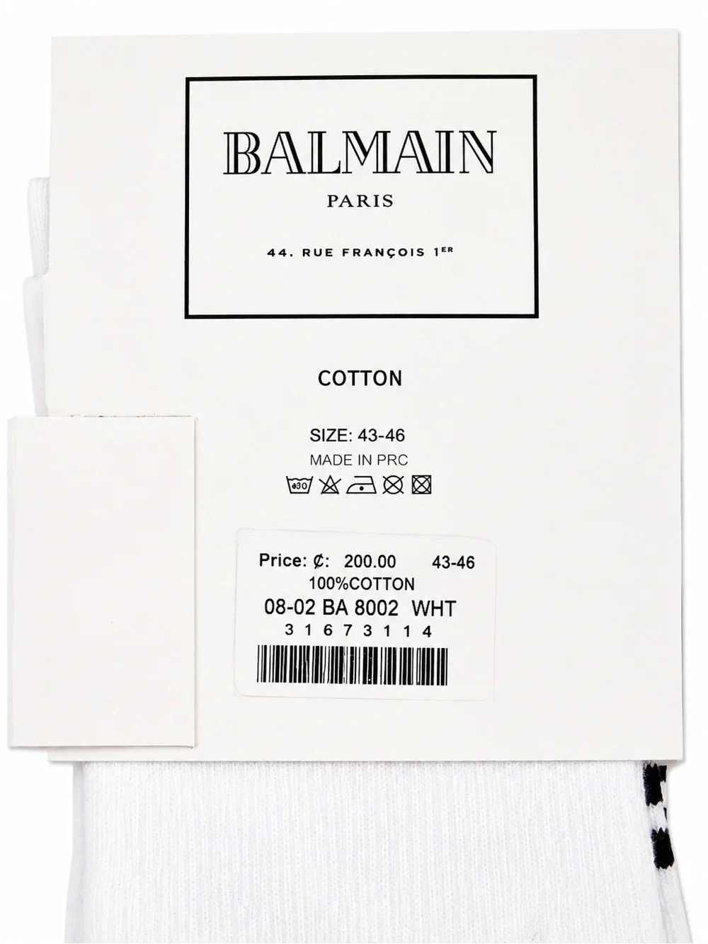 Balmain Paris Logo Stripe Crew Socks 2-Pack White Black Size 43-46 NWT
